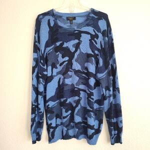 💞 Club Room Camouflage Cashmere Sweater Men's XL Navy Blue Combo Long Sleeves